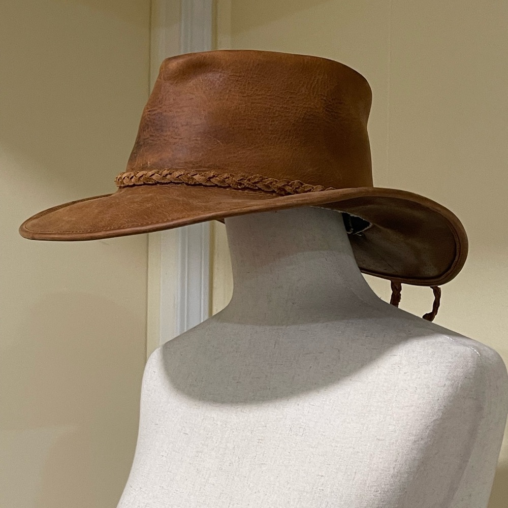 Women’s Leather Cowboy Western Hat With Braided Band Vintage Classic Brown M - Picture 5 of 11